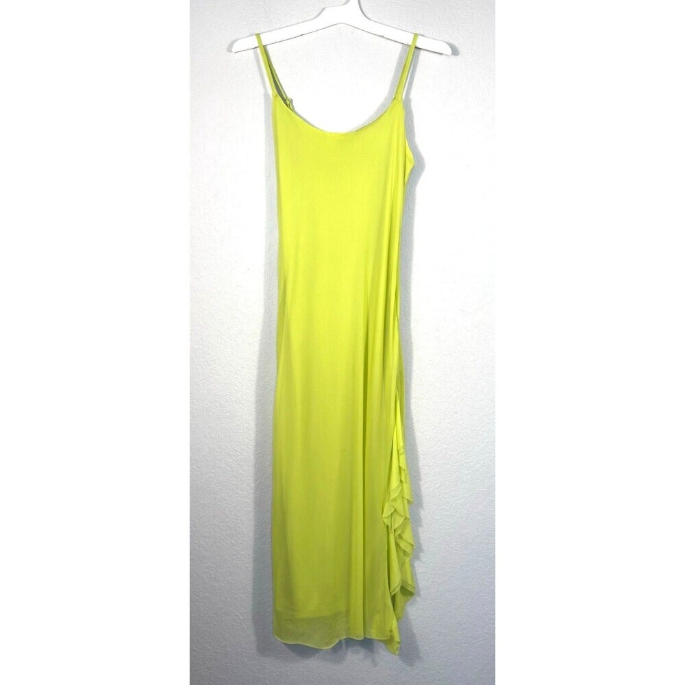 Blashe Neon Lime Green Ruffle Side Midi Dress  Size Medium Spaghetti Strap